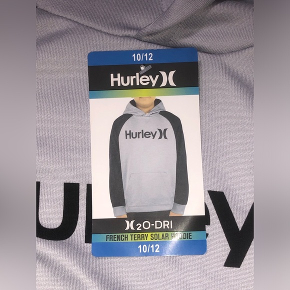 NWT Boy's HURLEY H20-Dri French Terry Solar Hoodie Size 10/12 Gray/Black - Picture 6 of 10